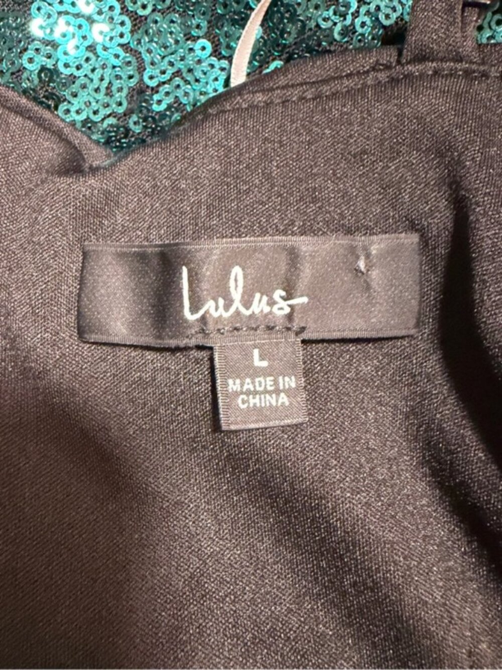 Lulu's Teal Sequin Spaghetti Strap Cocktail Dress L | Asymmetrical Hem - Picture 9 of 11
